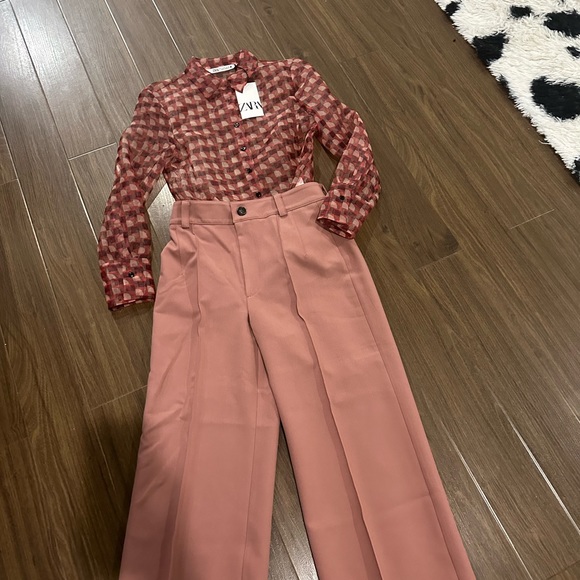 Zara print transparent shirt and wide cropped pants - Picture 9 of 12